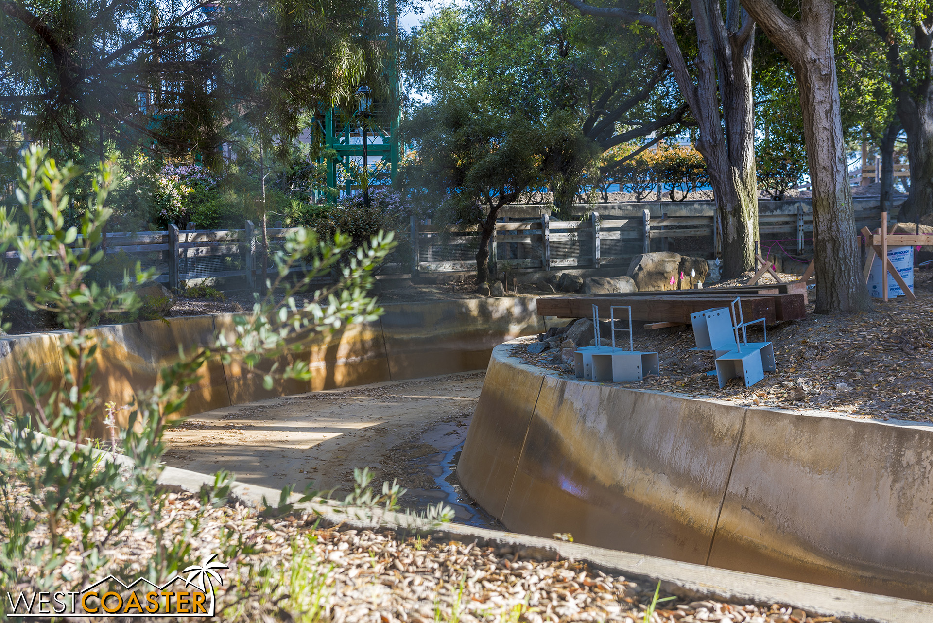  The flume has been completely drained, revealing that this is not a real river rapids! 