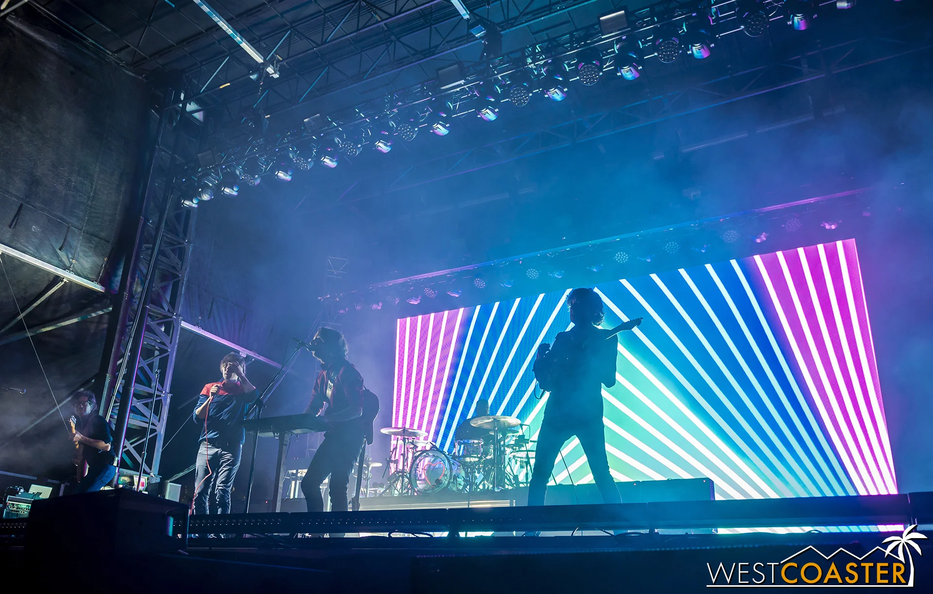 A rainbow backdrop for Phoenix at Just Like Heaven.