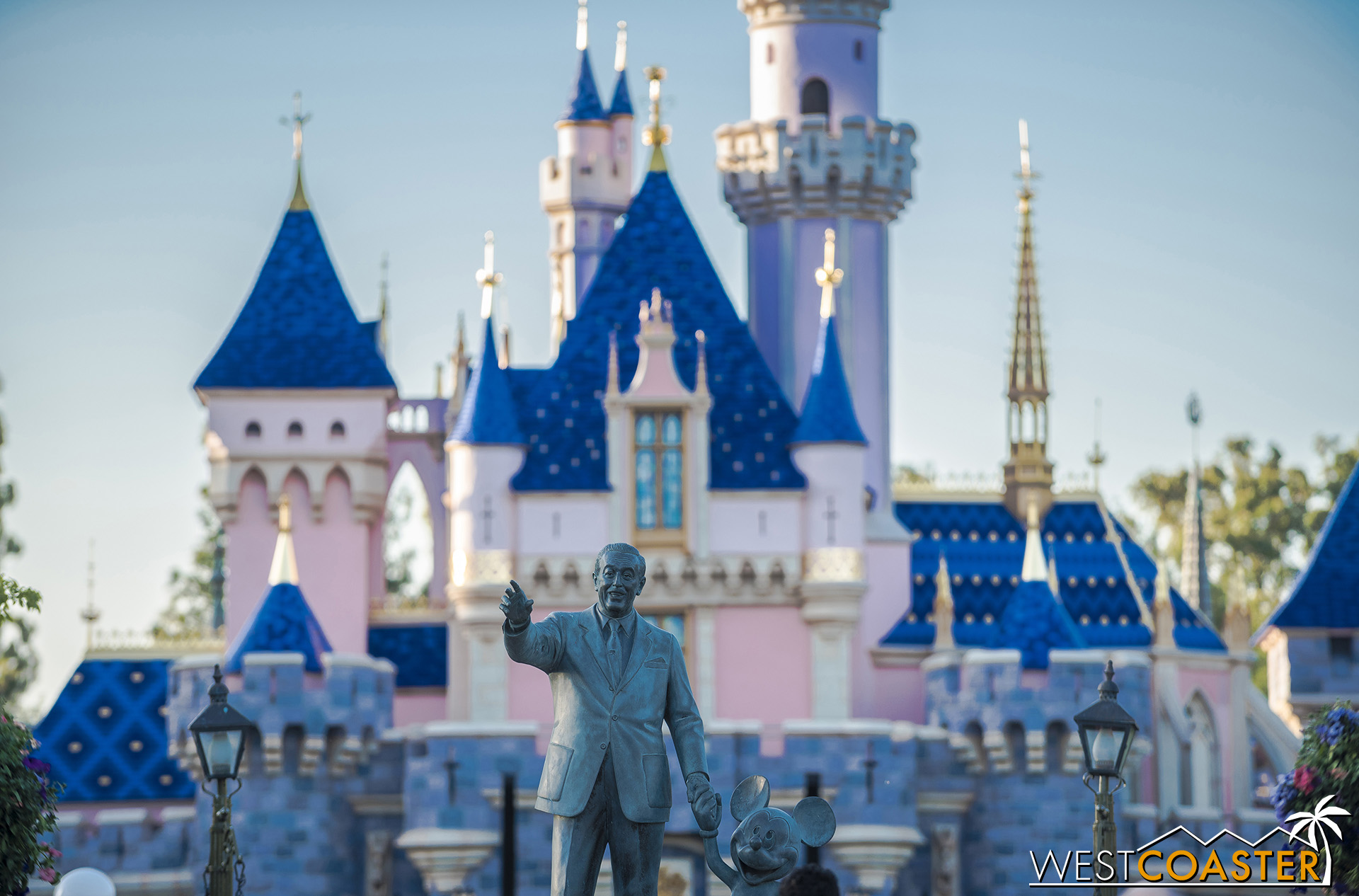  Walt and Mickey say ‘hi’ in front of the newly refurbished Sleeping Beauty Castle! 