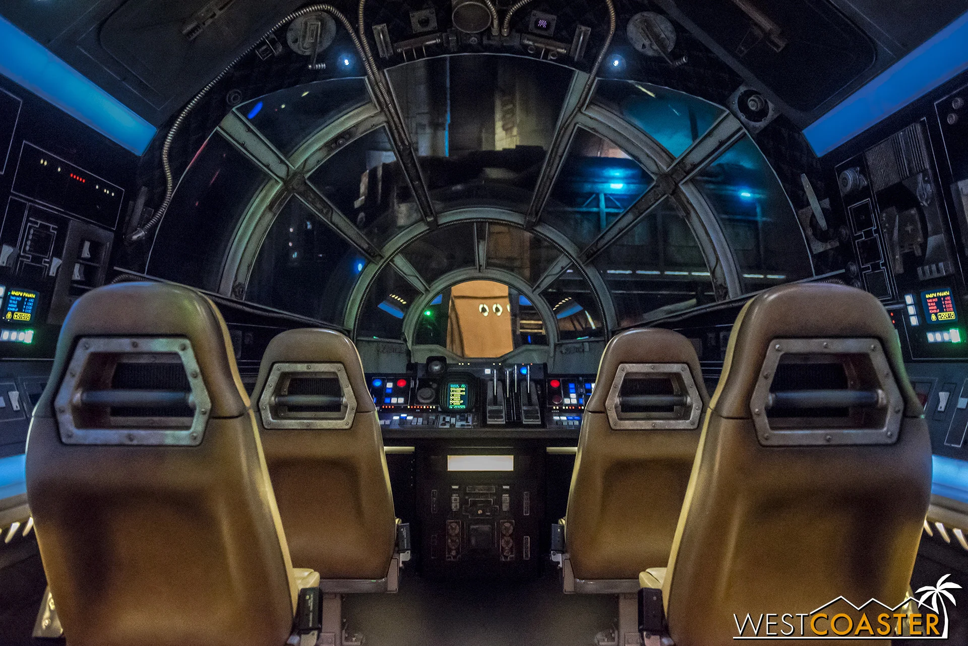 Entering the cockpit of the Millennium Falcon.