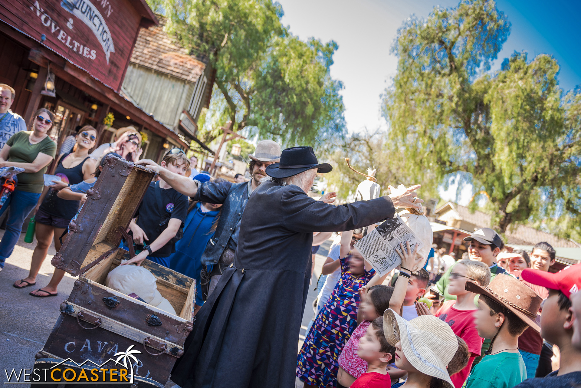  Meanwhile, Judge Roy Bean checks to make sure the chest actually still contains the town’s valuables.  “What, you don’t trust me??” asks Clay Mayfield, flabbergasted. 