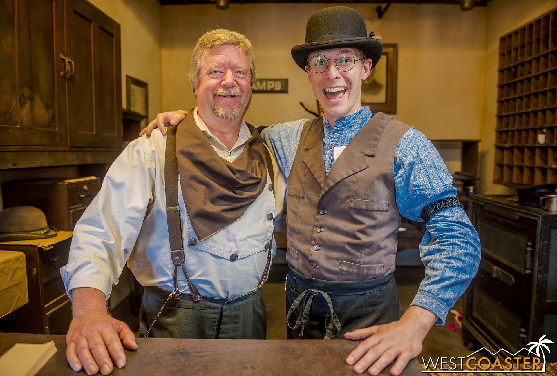  Next door, Quint Campbell (left) returns to the Post Office, with Levi Newman at his side. 