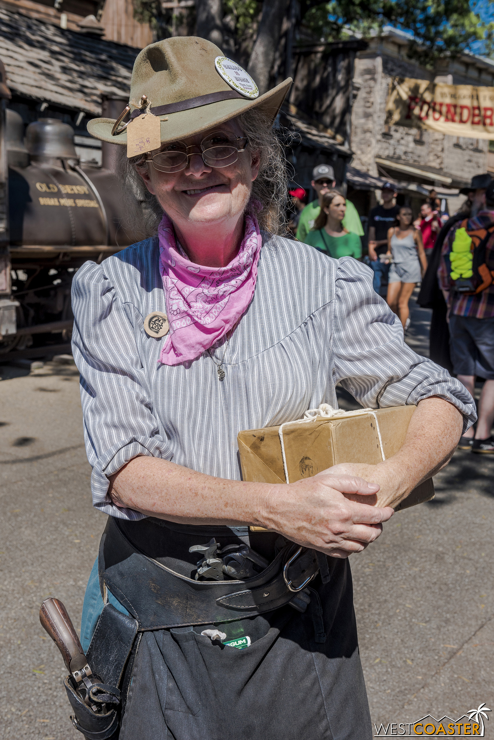  Abigail Dynamite is another roaming veteran, interacting with various other citizens and helping with packages. 