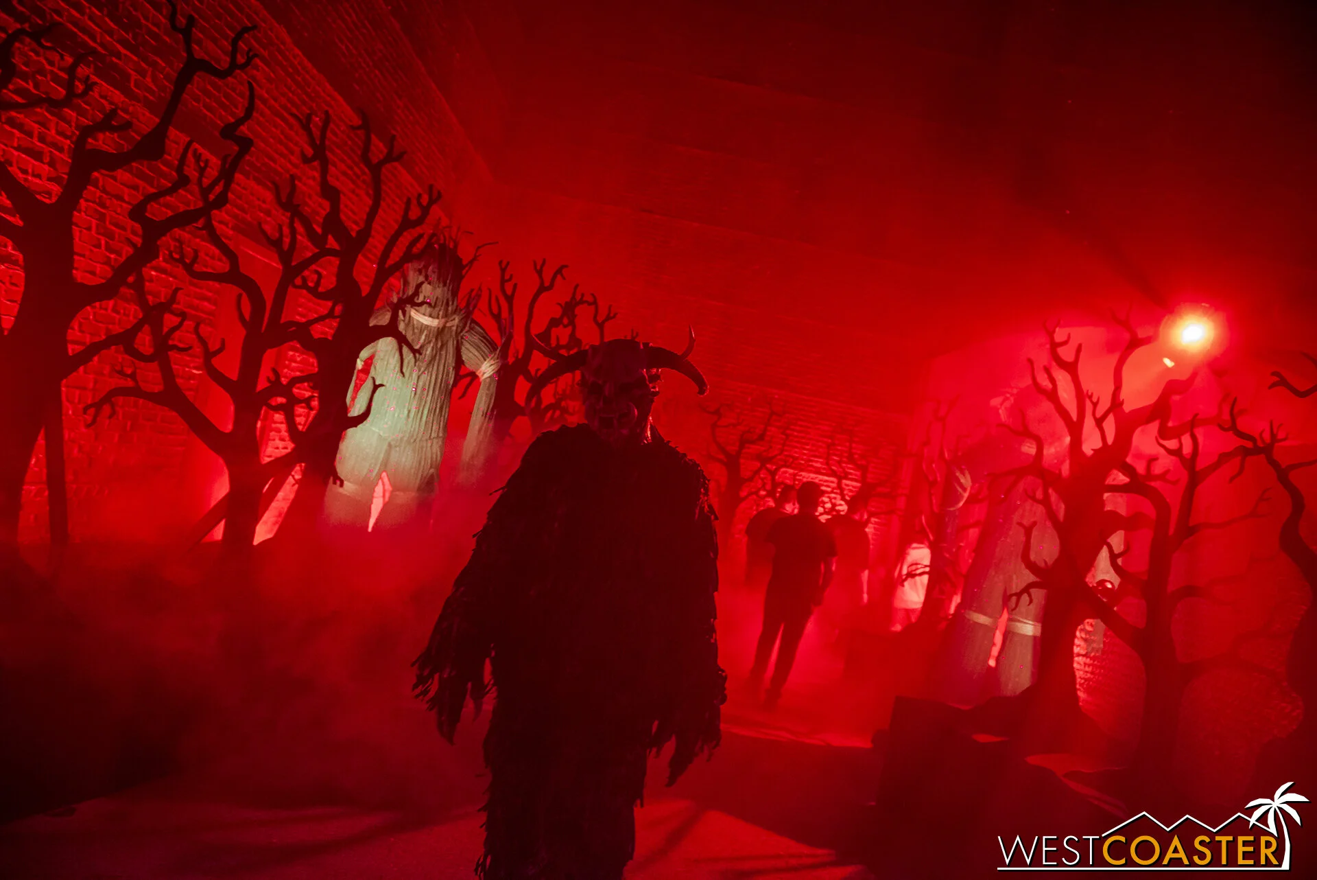 Some moody red lighting here, near the end of the All Hallow’s Evil maze. I mean scare zone.