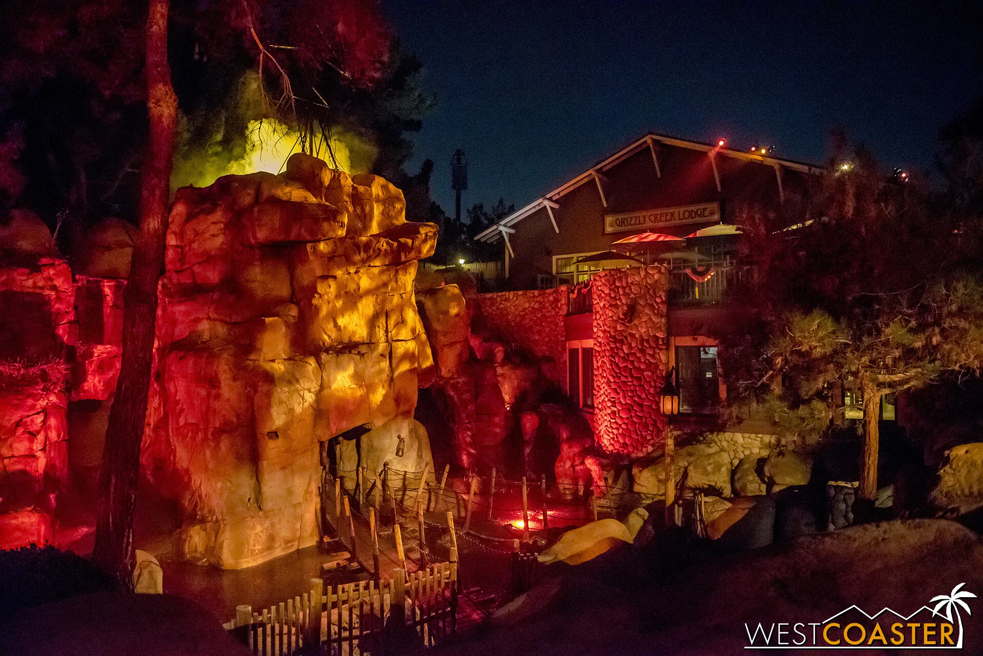 The Hollow looks mystical at night. Congregate here at midnight for the climax of the unscheduled shows in The Hollow!