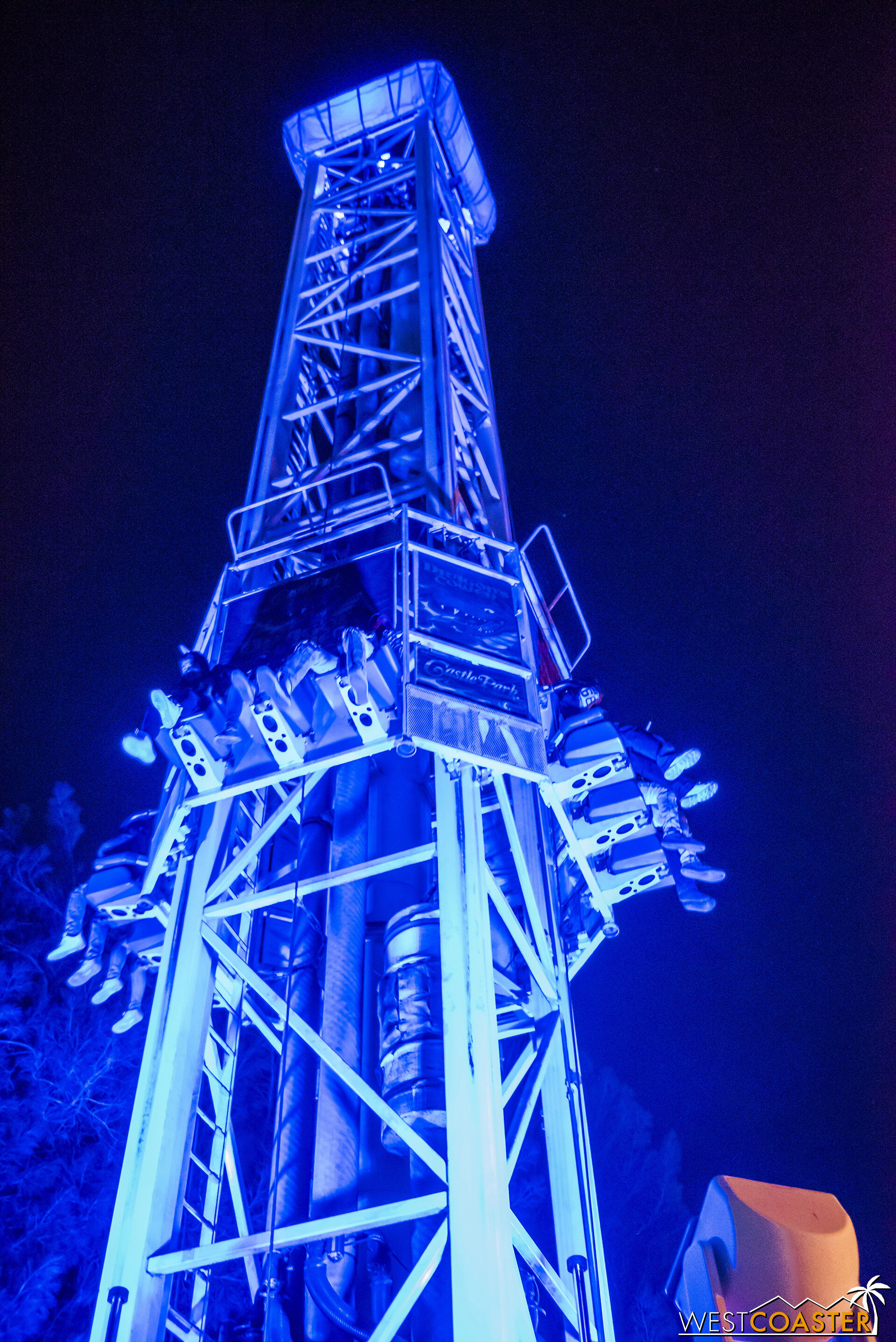  Dragon’s Tower is cast in an eerie blue at night. 