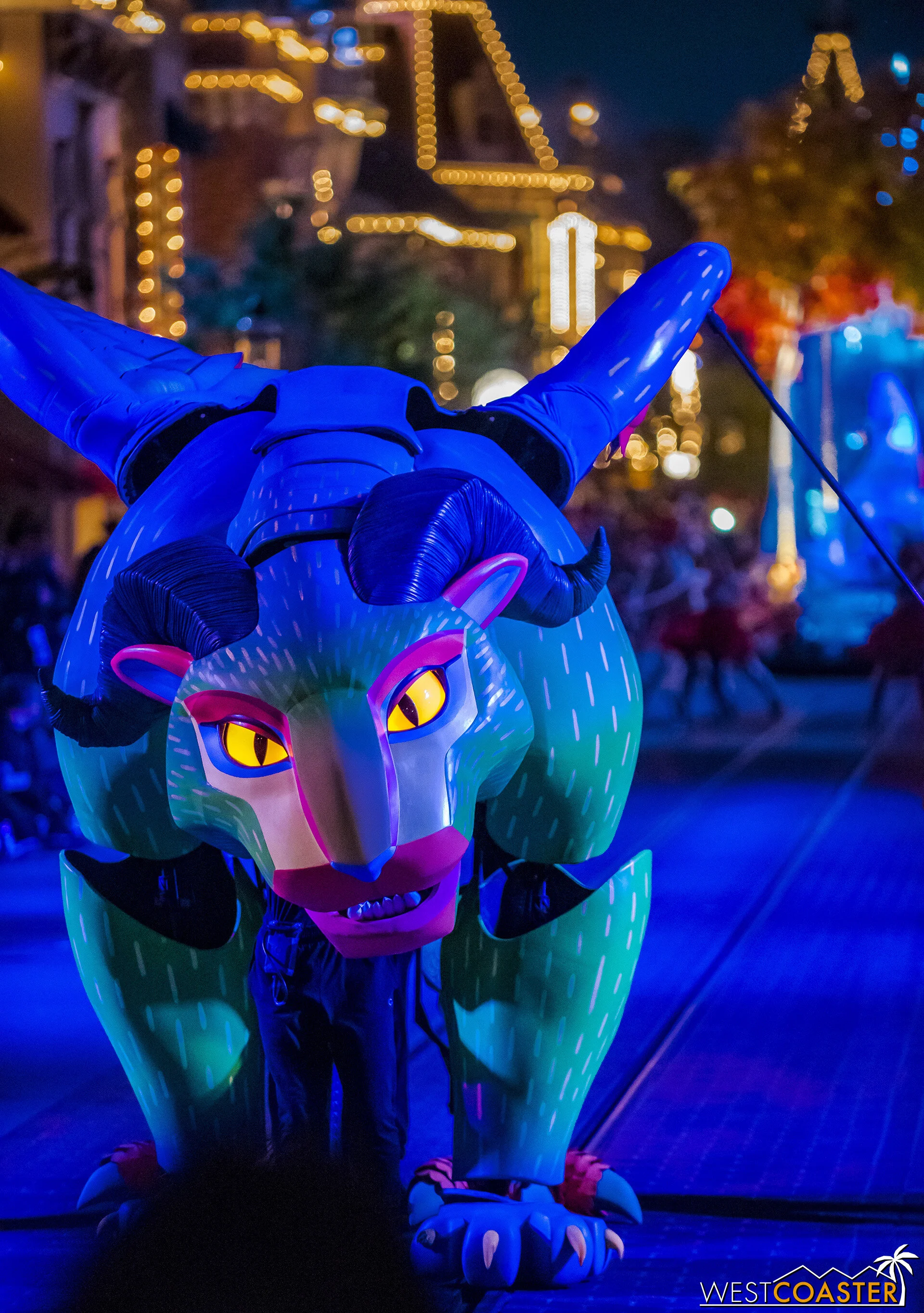  Pepita’s eyes glow as she prowls Main Street! 