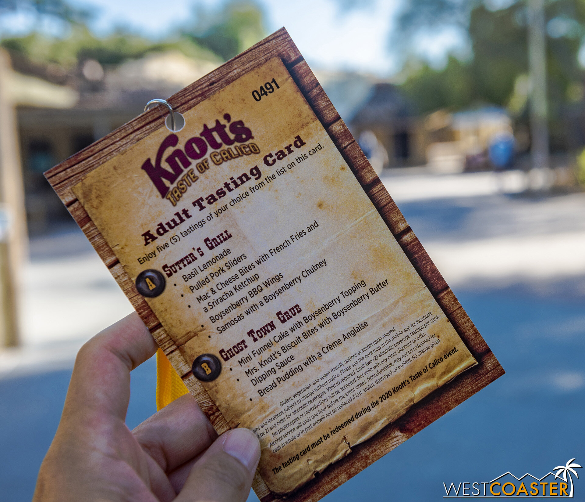  Here’s the front side of the Knott’s Taste of Calico tasting card. 