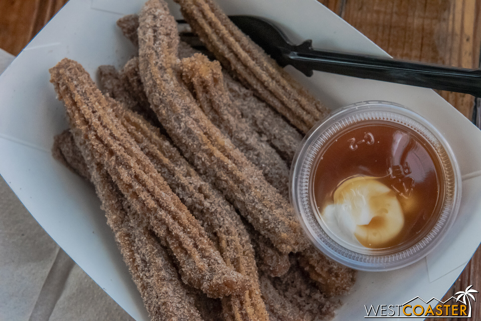  French Toast Churro Sticks with Buttercream Caramel Dipping Sauce, from Gourmet Churro Factory.  