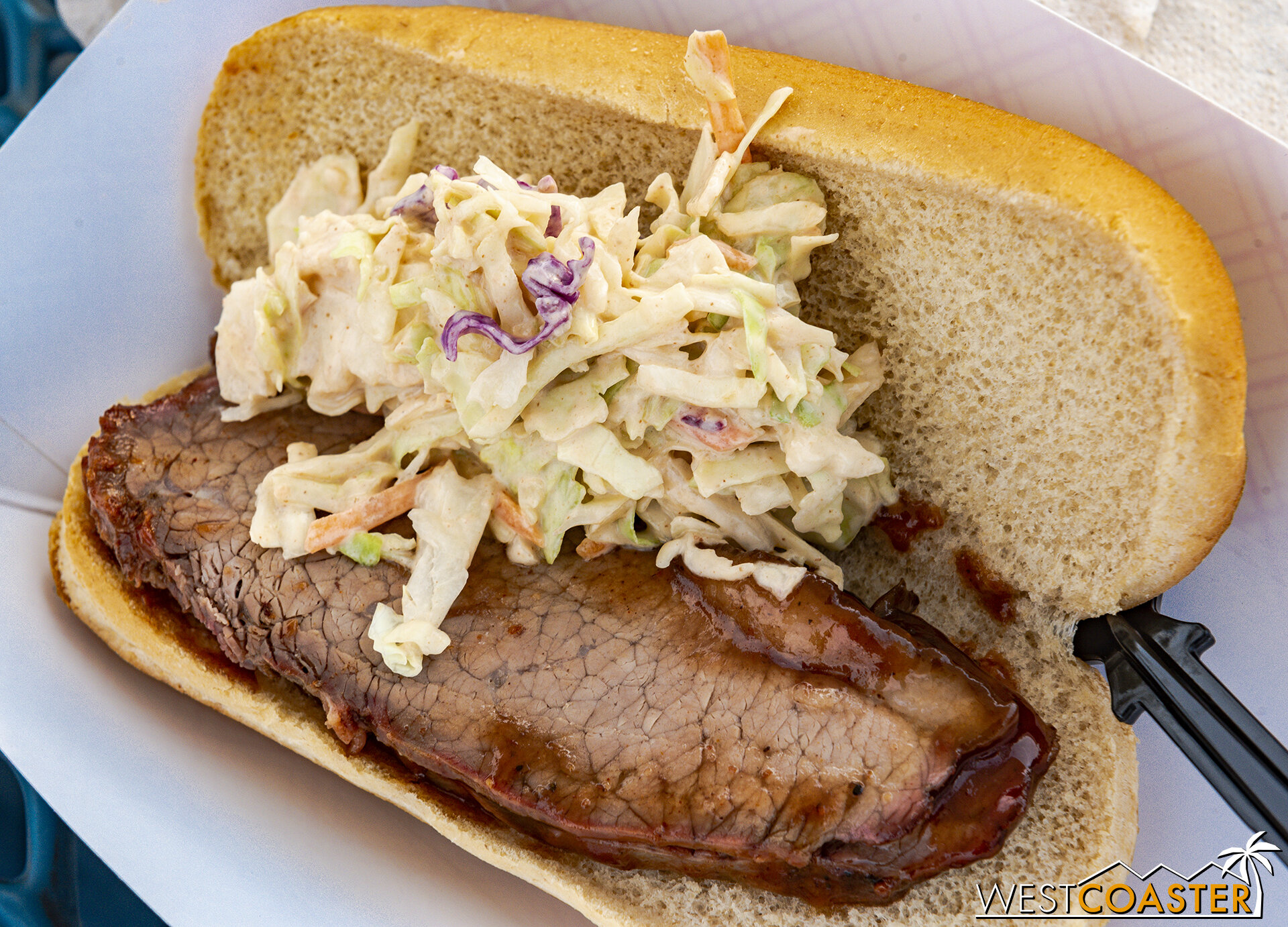  Slow Smoked Brisket Sandwich with BBQ Sauce and Cabbage Slaw, at Boardwalk BBQ Booth #1. 