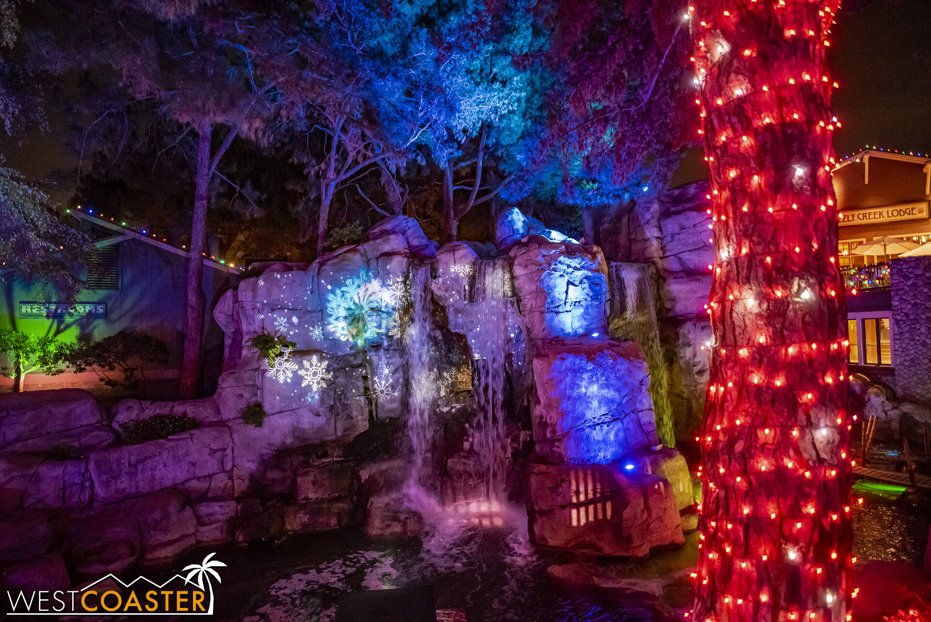  The waterfalls get projections, similar to the Taste of Fall-O-Ween, but these are snowflakes and winter themes. 