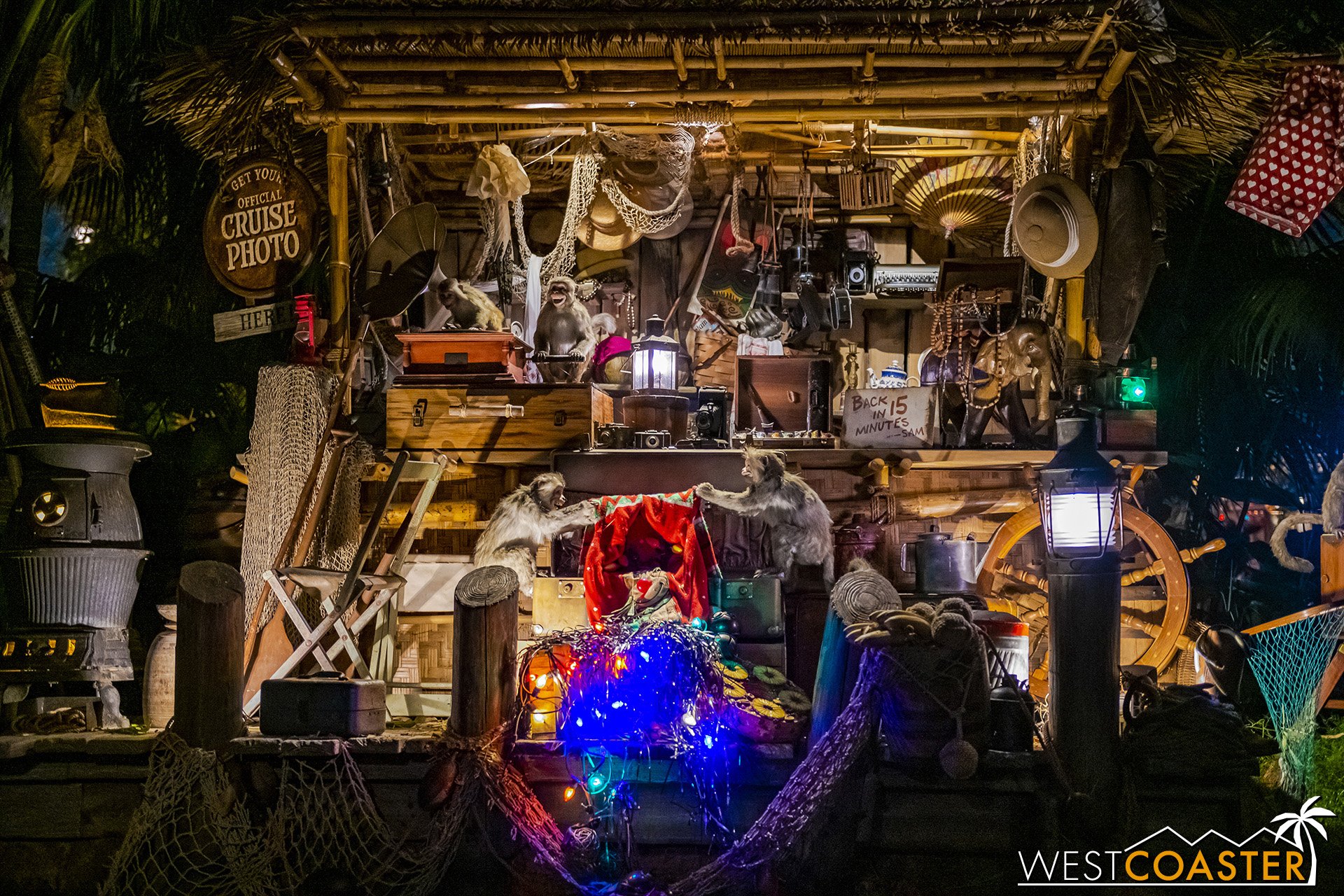  Trader Sam’s hut at night. 