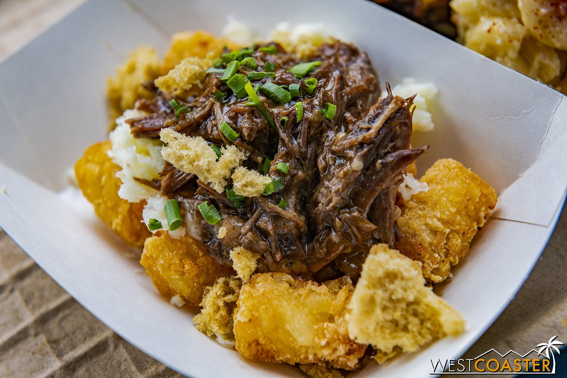  D*Lish: Black &amp; Tan Beef Potato Puffs: Karl Strauss Wreck Alley stout gravy and lager micro sponge  I guess Potato Puffs are the new fancy terminology for tater tots.  This was basically a pulled beef pot roast, and it was rich and hearty and ta