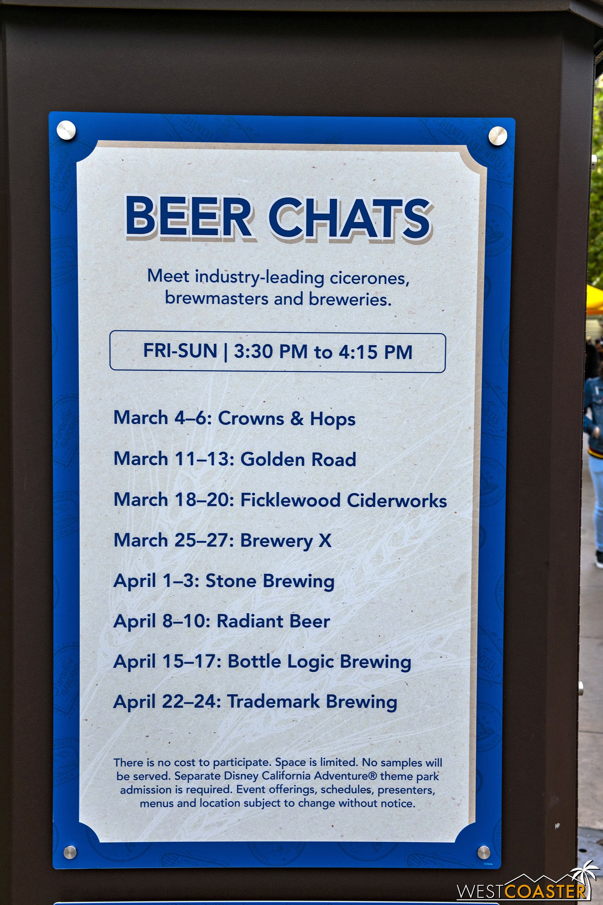  Beer Chats are offered Fridays through Sundays.  They’re free, but guests need to register.   