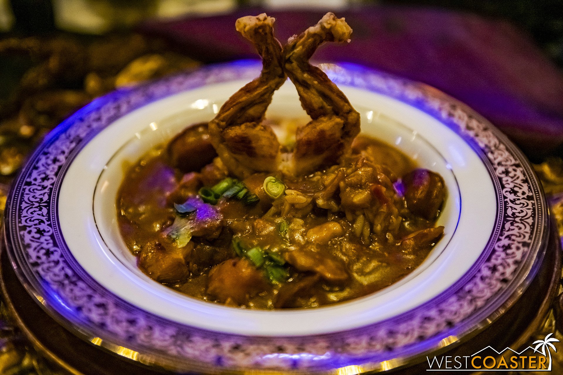  This is the best presentation.  The gumbo was pretty tasty, and we enjoyed the return of the frog legs.  As a garnish, guests who don’t like them can pass, and those who do can enjoy!  (Note: frog really does taste like chicken… but with a bit of a 