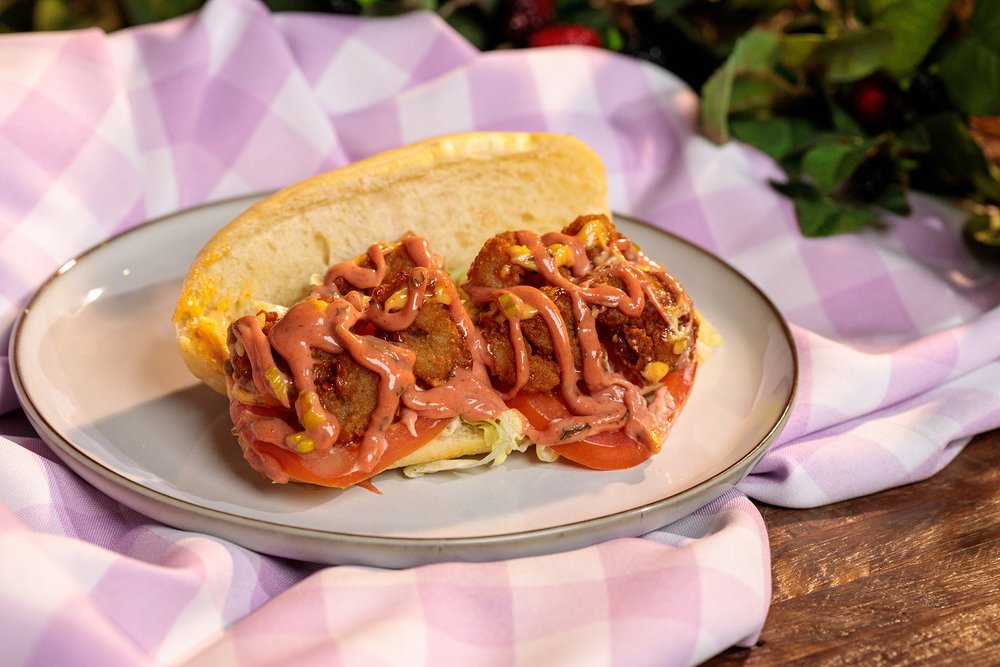  Cajun Shrimp Po' Boy with Coleslaw and a Boysenberry Remoulade 