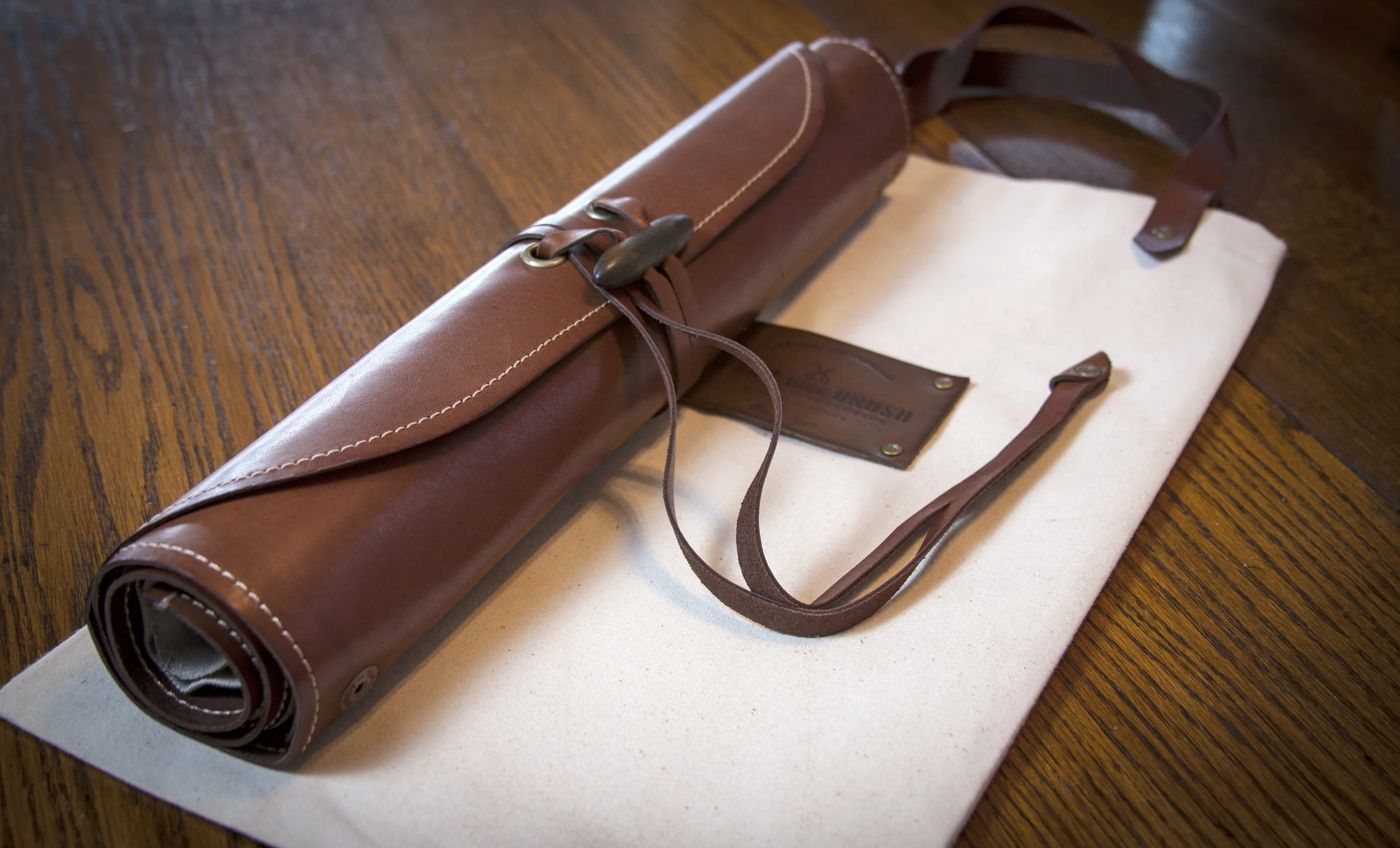 Handmade leather brush wrap by Sasskia Design