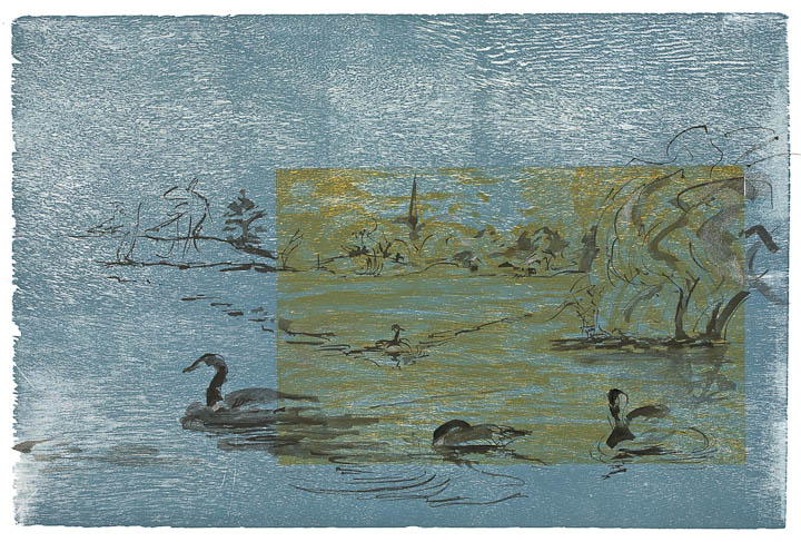 Woodcut & Sumi Ink. Geese on Jamaica Pond .jpg