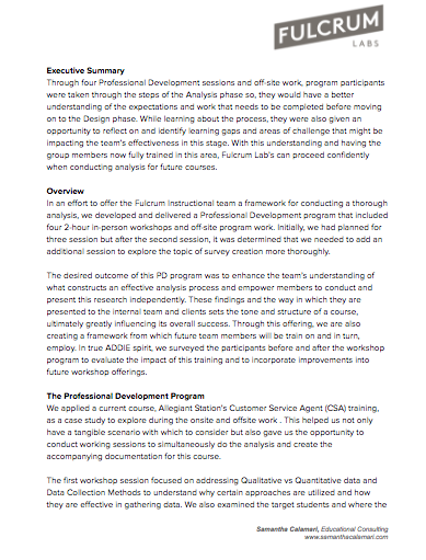 Fulcrum Analysis PD Executive Summary
