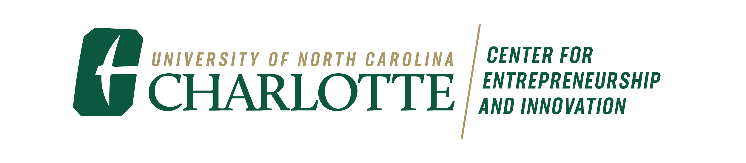 The logo of University of North Carolina at Charlotte Center for Entrepreneurship and Innovation, featuring a green stylized 'C' and text.
