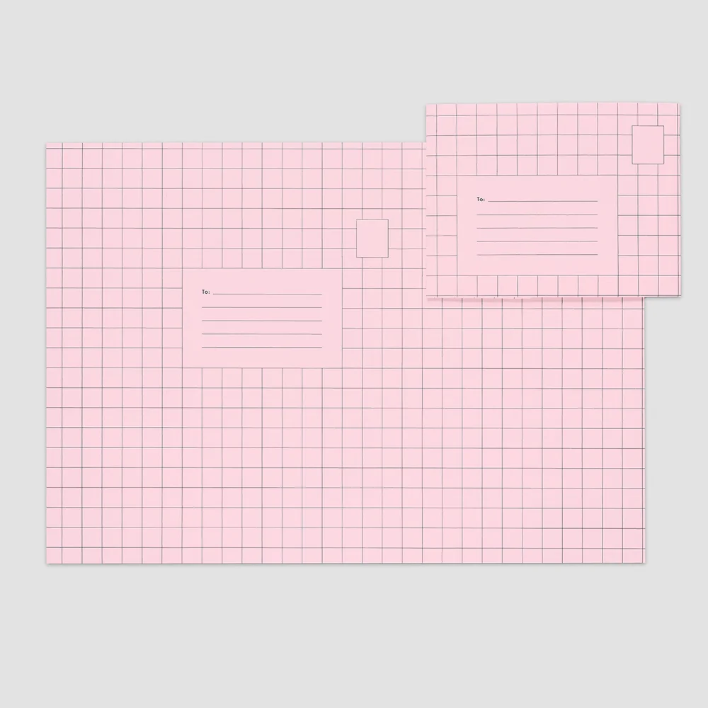 Fern Paper Co. folding invitation grid design pink