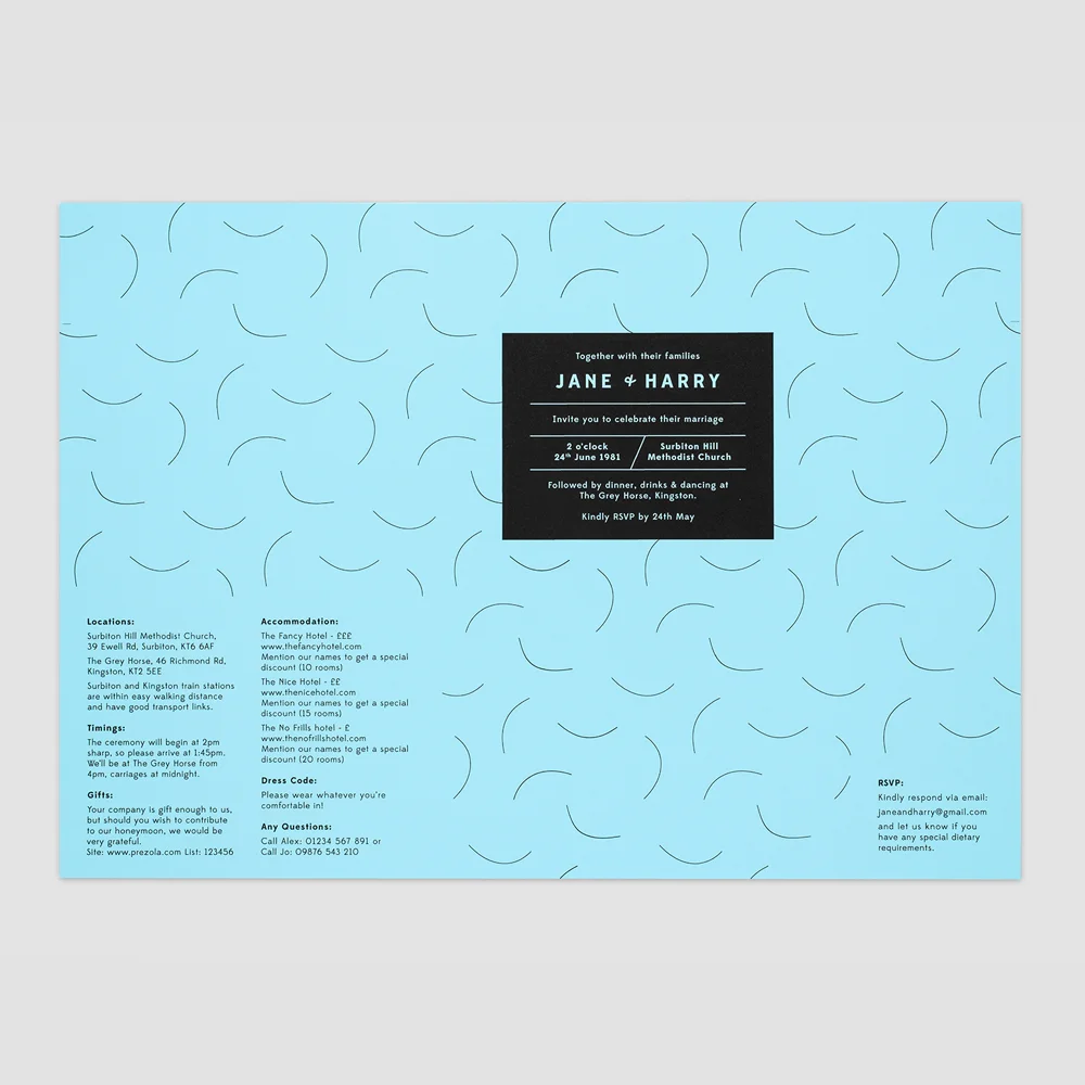 Fern Paper Co. Curve Folding Wedding Invitation pastel fresh blue
