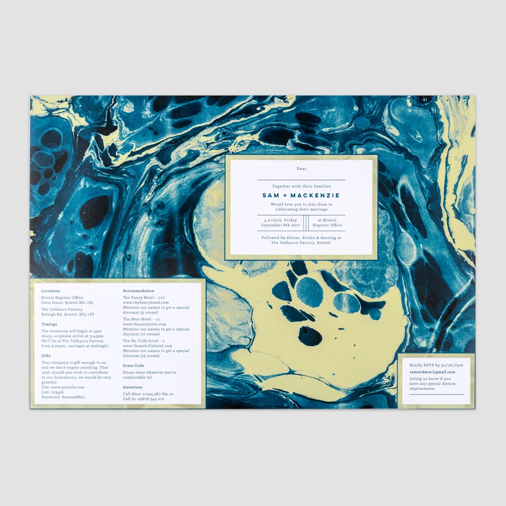 Marbled Folding Invitation Blue and Sand A3 Fern Paper Co 4.jpg