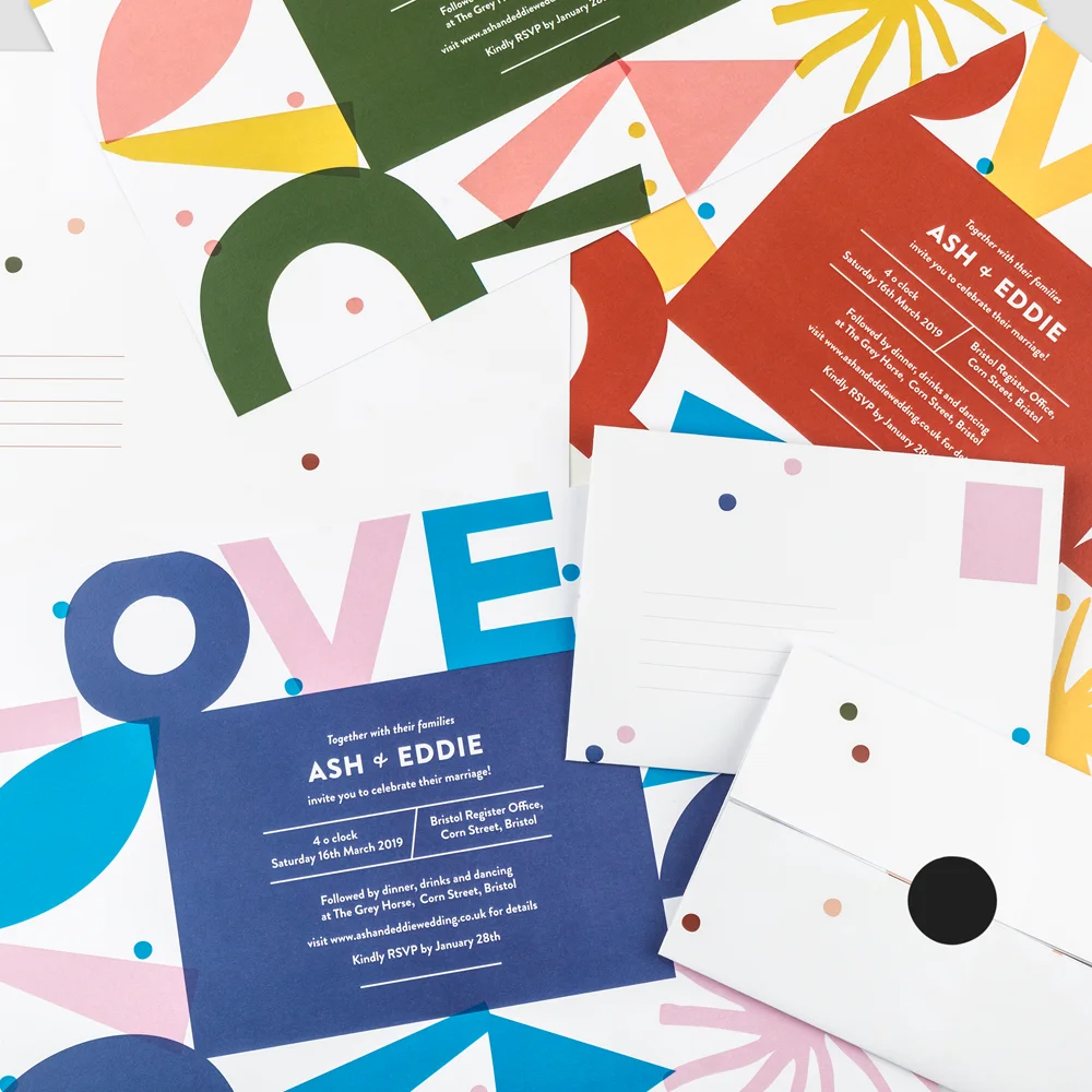 BIG LOVE folded all in one A4 wedding invitation bold shapes fun joyful Fern paper Co .jpg