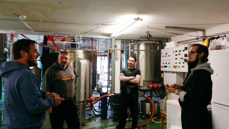 Left to Right: 8 Wired's Søren, Weird Beard's Gregg, Ryan and Bryan rubbing hops