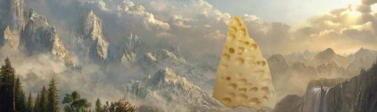 This is just a conceptual image of a cheese mountain, Holy Cheese mountain includes many many wonderful cheeses. Prepare for a cheese-feast! 