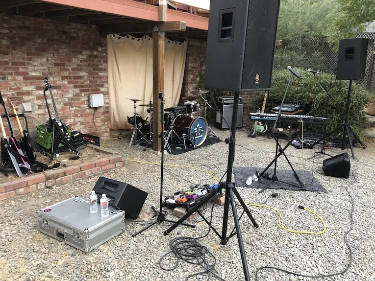 The stage. The band arrived nice and early to get their equipment set up.