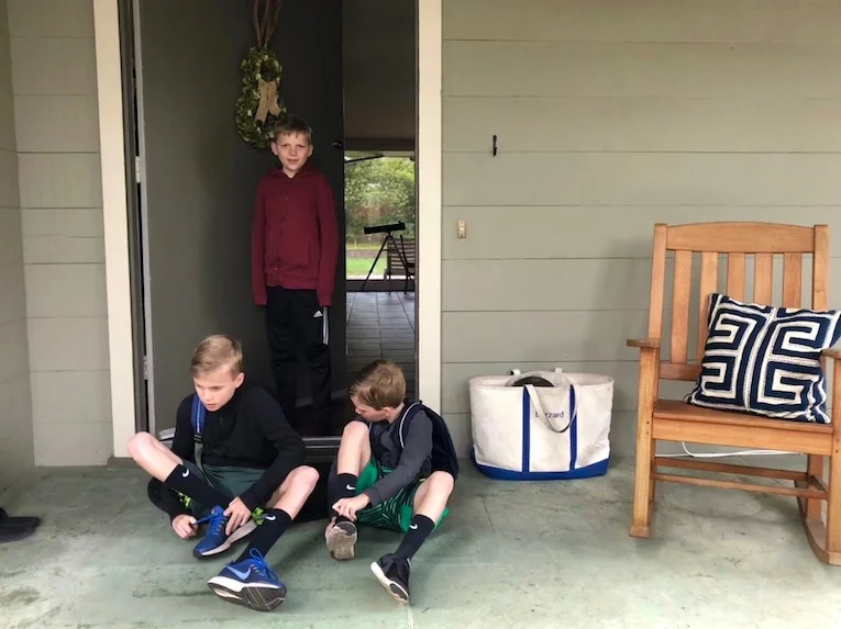 April 2018. Off to school from the house on Pepper.