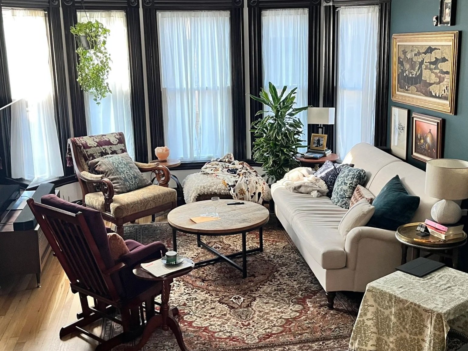 Green and White Living Room