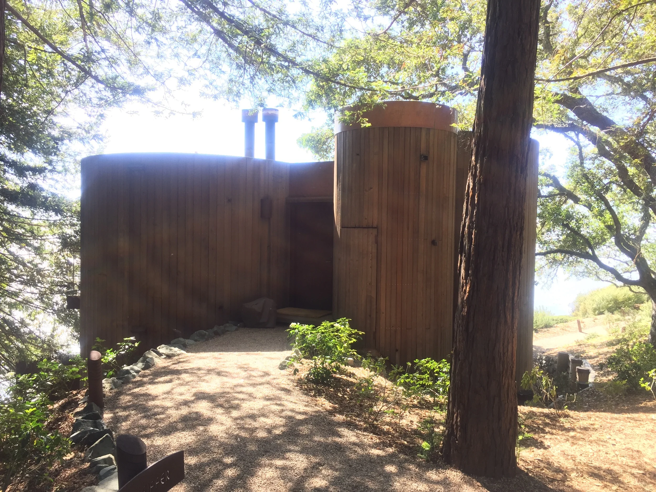 Post Ranch Inn offers a masterpiece in California Rustic Architecture, designed by G.K. "Mickey" in 1992. This cylinder style building blends into the landscape and offers incredible view overlooking the cliff side. 