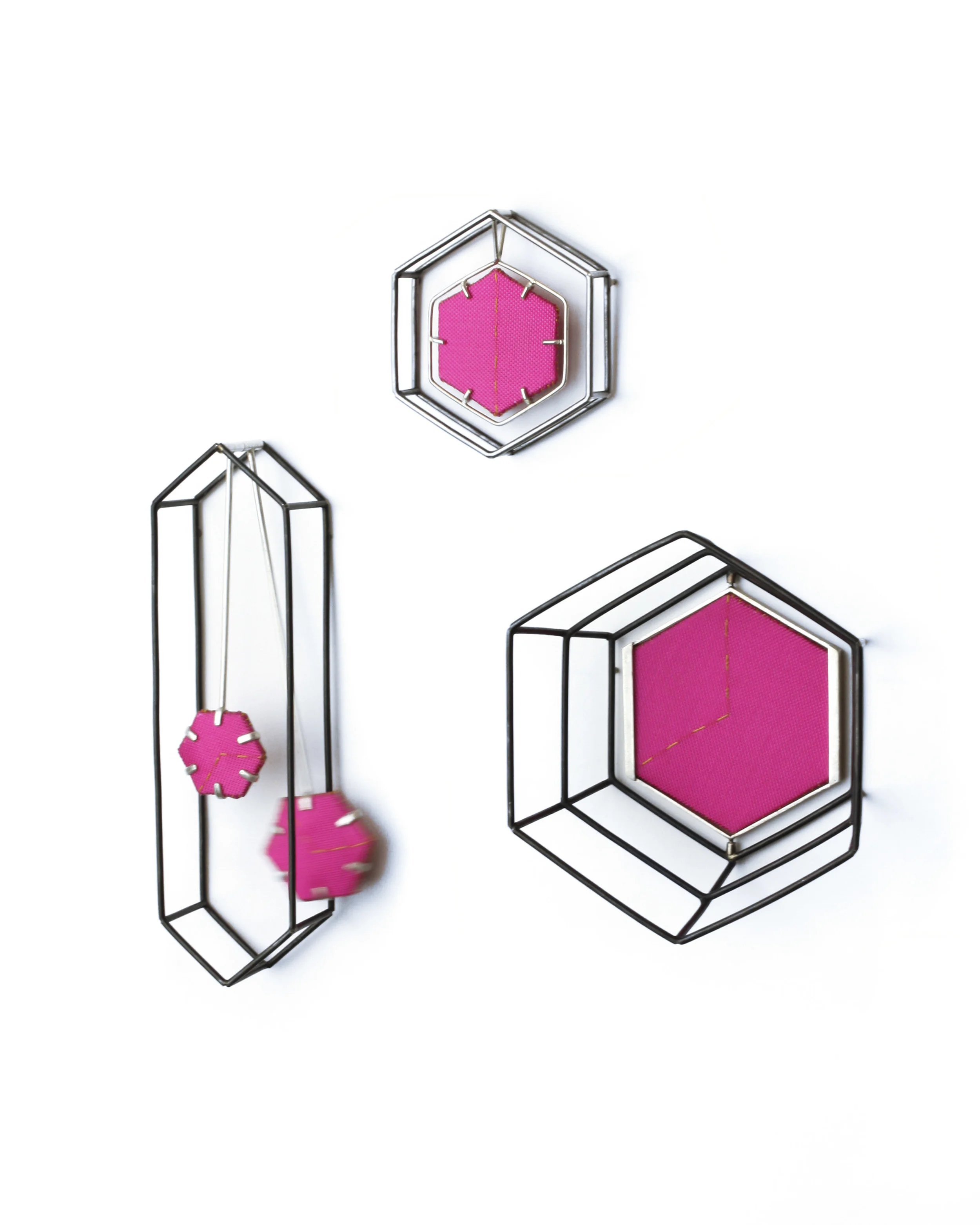 2015 Louise Perrone & Jera Rose Petal Lodge Photo credit: Jera Rose Petal Lodge Sway Brooch: 5x1.5x1”, Caught Brooch: 2x2x.5”, Flip Brooch: 3x3x2 Steel,Sterling Silver,Styrene,Flag Fabric
