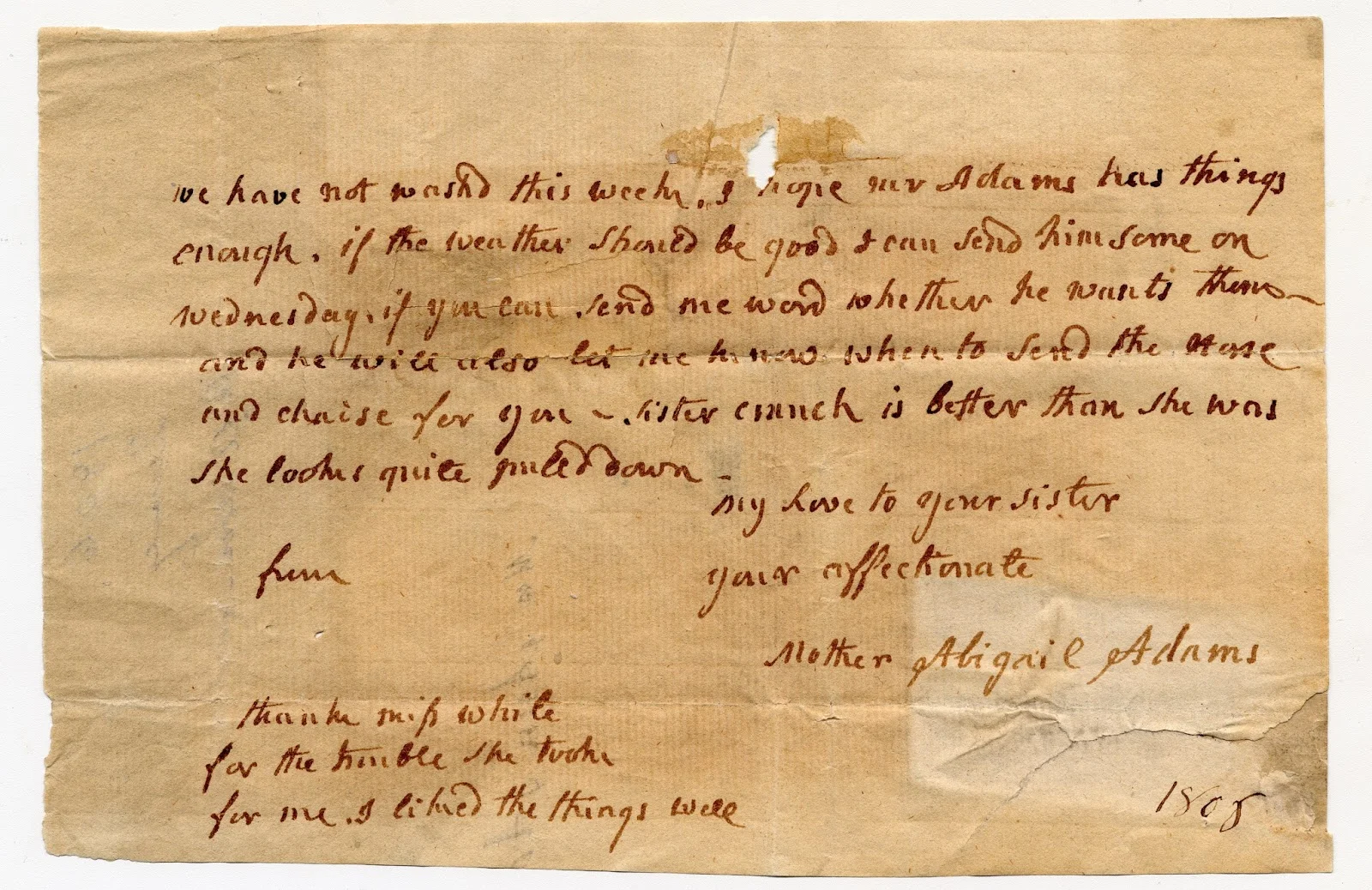 Abigail Adams letter, MS0119/DC921.1806