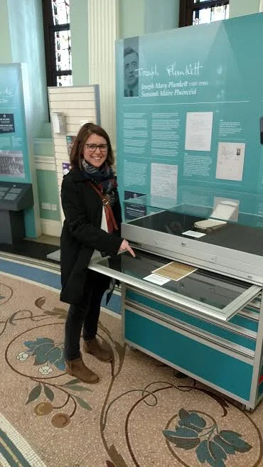 Elizabeth checks out a document displayat the National Library in Dublin