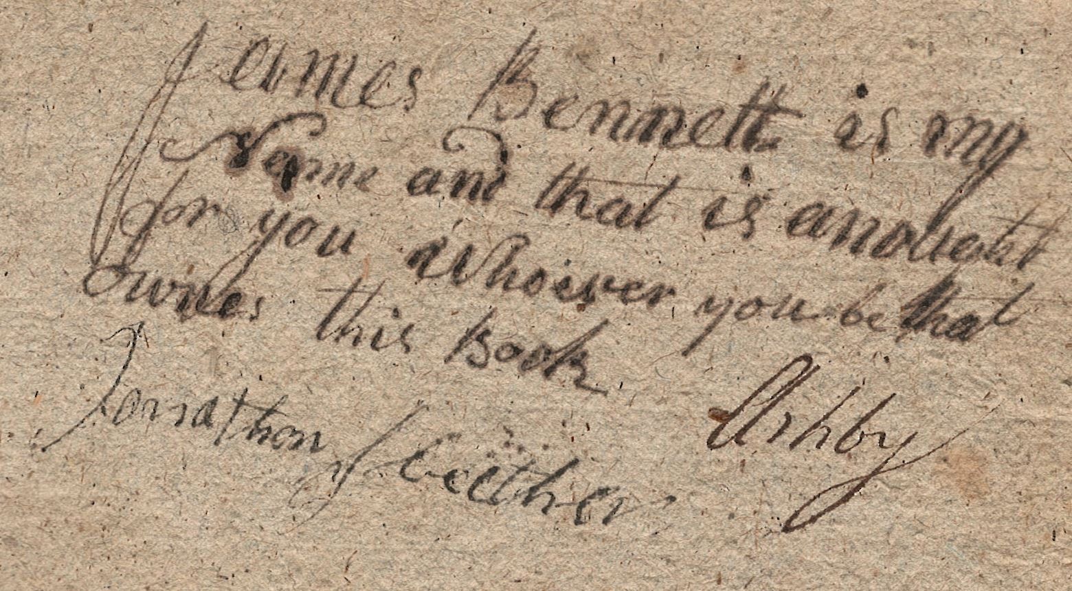 Inscription on inside cover of MS0176
