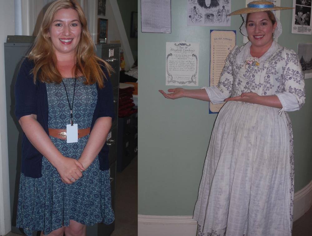 Lauren pictured in the modern day and in her 18th century attire.