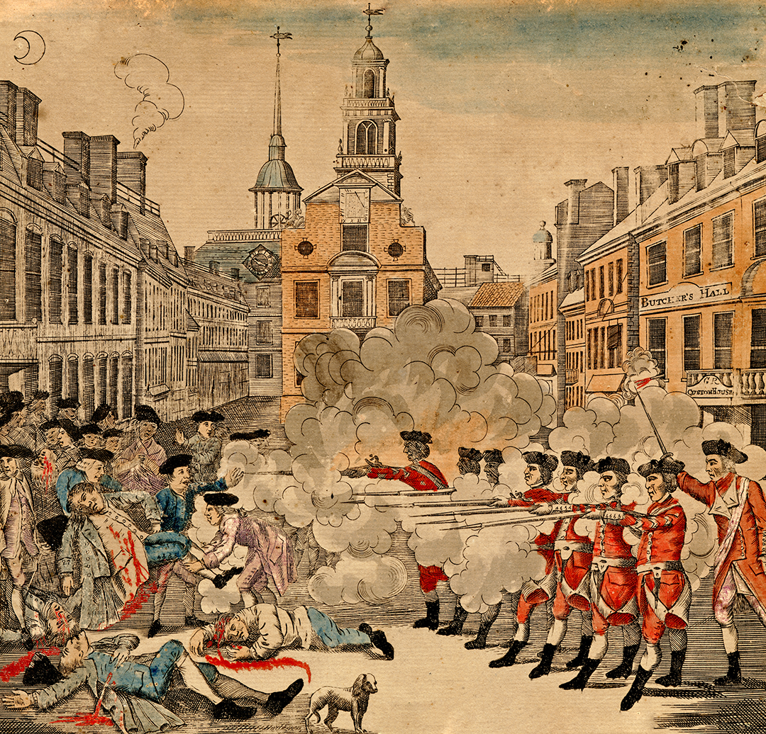Engraving of the Boston Massacre engraved and distributed by Paul Revere.