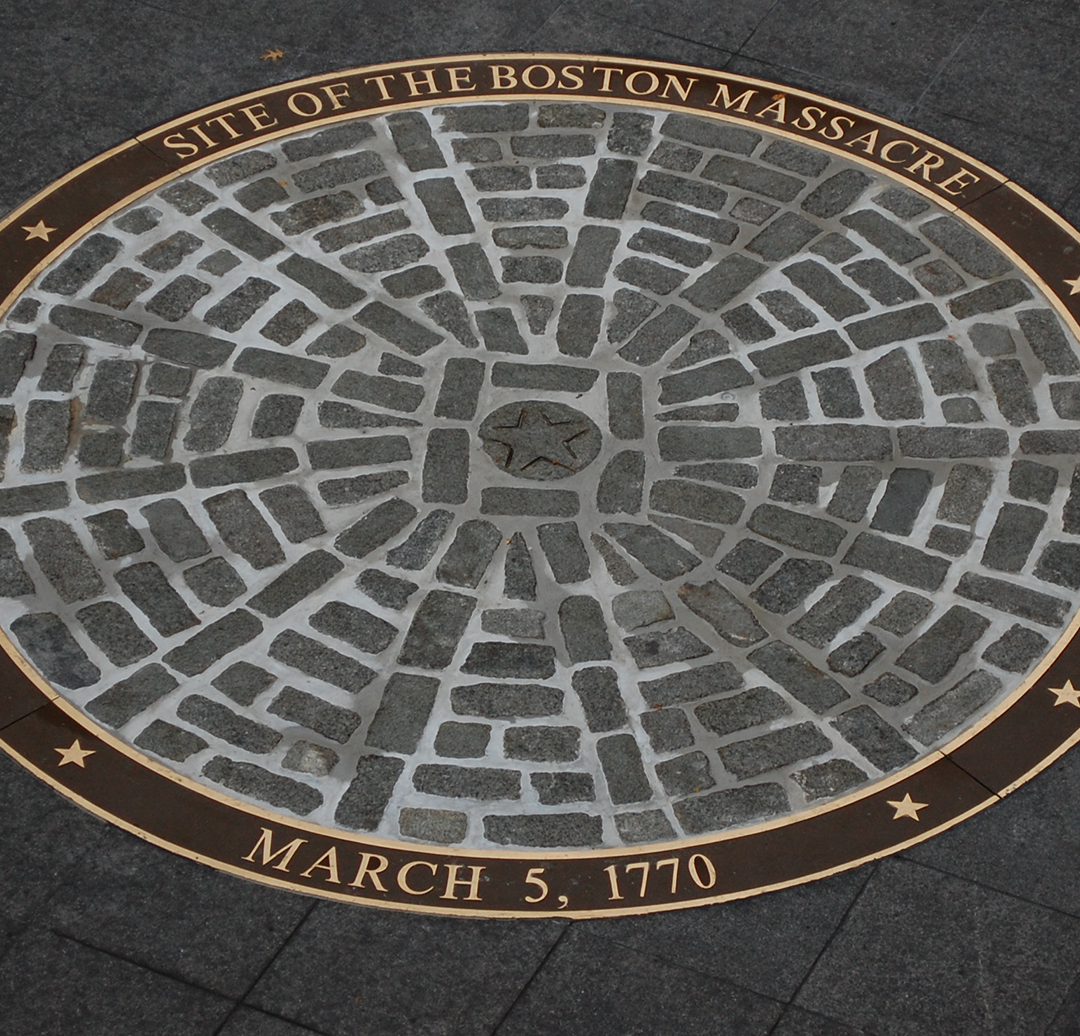 This circle sits outside the Old State House to mark the site of the Boston Massacre.
