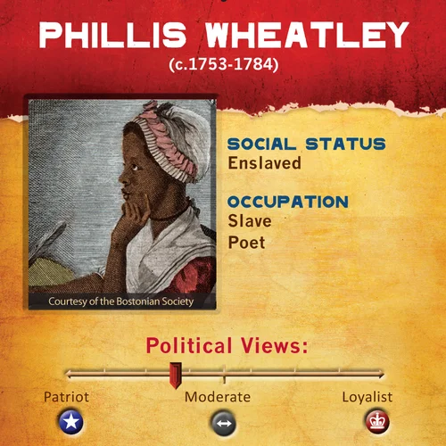 Revolutionary Character card featuring Phillis Wheatley.