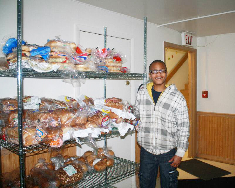  The bread shelf in the Helping Community Food Pantry. 