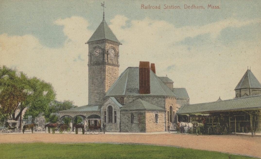 Did you know Dedham Square's Keystone Lot used to look like this? In 1882, Boston Providence Railroad hired Sturgis & Brigham of Boston to design the new depot for Dedham Center. It was an elegant structure built of Dedham granite. In 1898 as many as 60 trains a day where stopping in Dedham. The station was abandoned in 1933 and torn down in 1951.