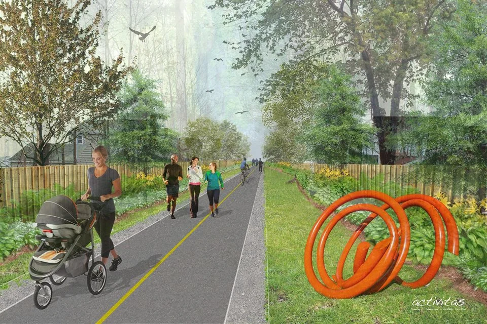 Rendering of what Dedham's proposed rail trail could look like.