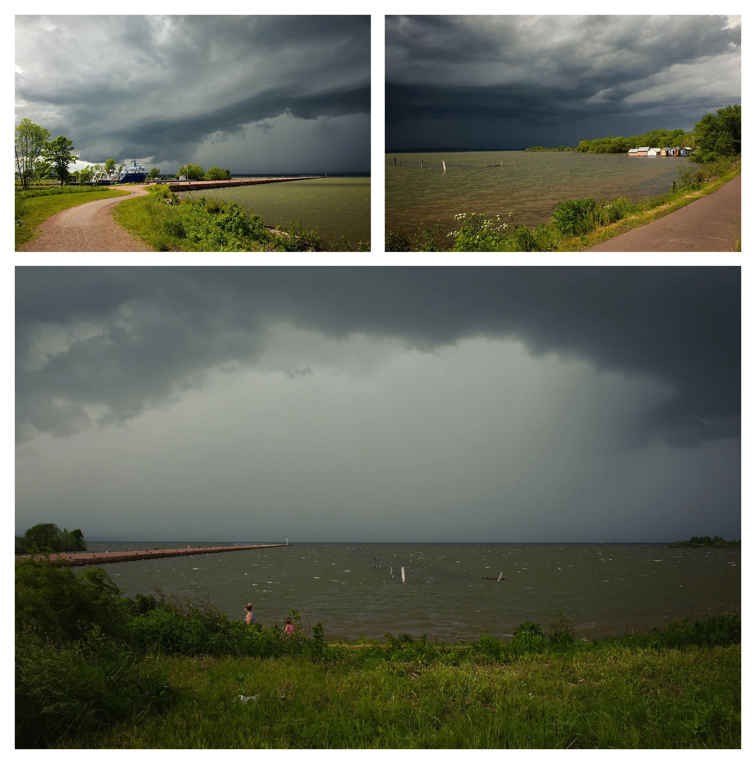 Before the ceremony, my assistant photographer J amie from Bemused Photography in Bayfield and I, went to get set up at the Oredock where the ceremony was going to (hopefully!) take place, and THIS is what we saw! BUT in just a few minutes, it was all done and drifted on by. During the ceremony, now much cooler after the storm, there was a significant sprinkling during about 1/2 of the ceremony. At times the rain was falling but there was sunshine directly on the bride and groom! 
