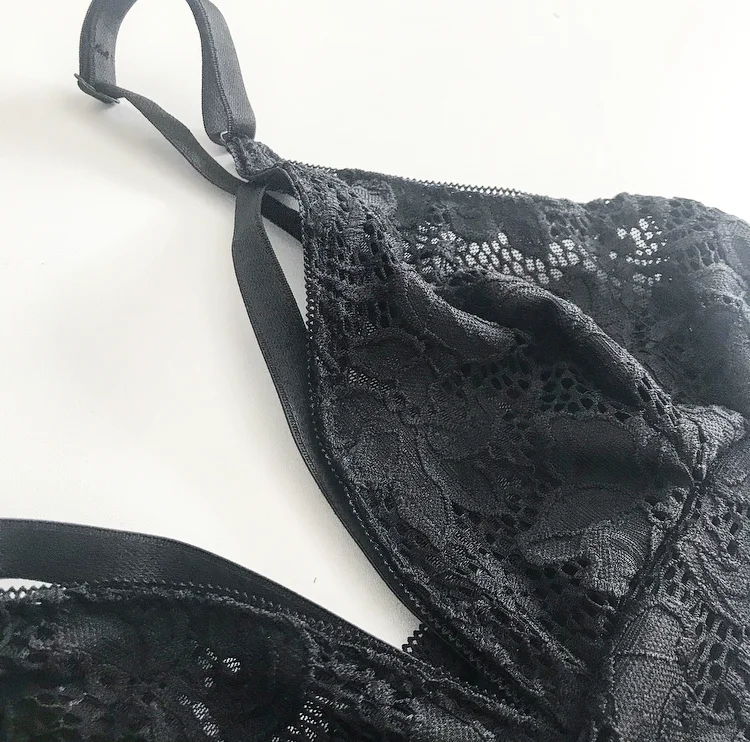 Black lace bralette close up