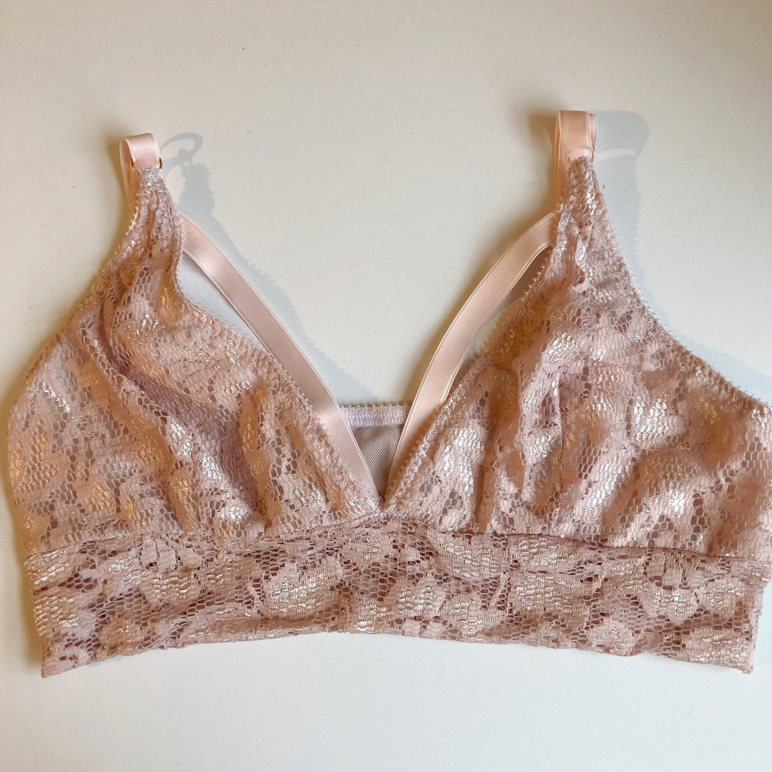 Pink lace cage bralette