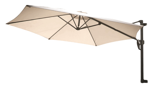 I'm not an affiliate but you can start your search for a wall-mounted outdoor umbrella at Houzz .