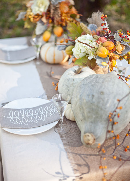 White and neutral color pumpkin fall centerpieces source